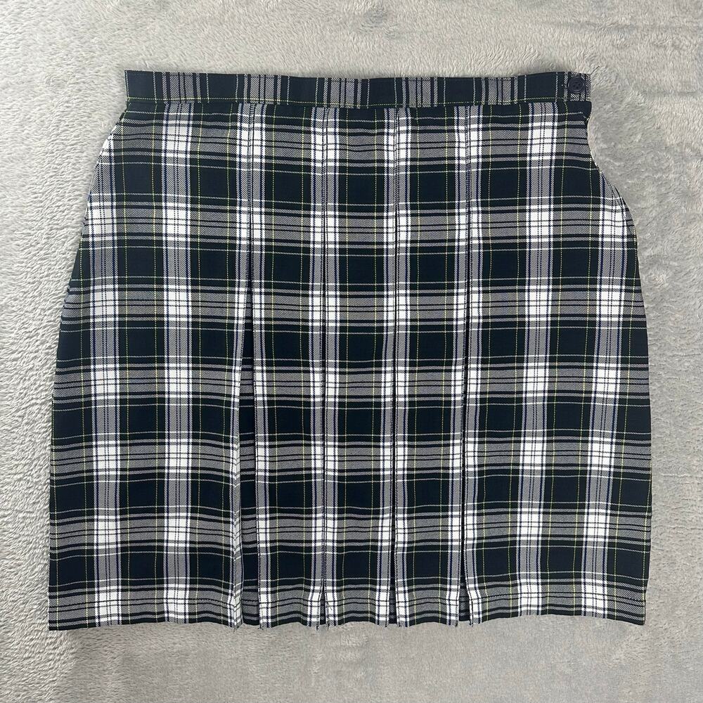 Lands End Blue Box Pleated Plaid Tartan Mini Skirt 10 Schoolgirl Preppy Academia